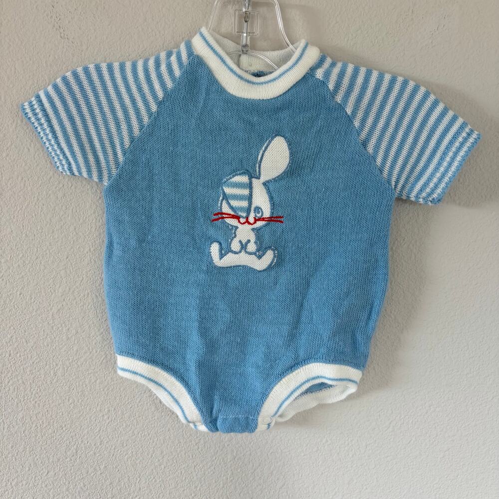 Vintage Doe-Spun Blue Knit Baby Romper (3-6 mo)
